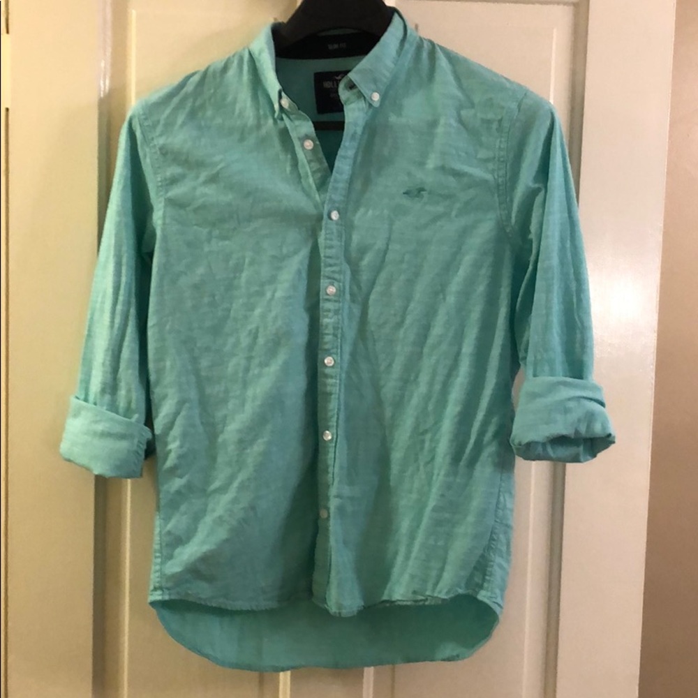 Hollister slim fit large men’s green button up